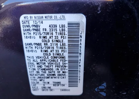 2015 Nissan Rogue Select S from USA, damaged, VIN JN8AS5MT4FW151241